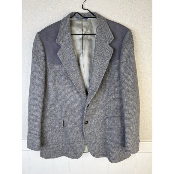 VTG Pendleton Blazer Men's 44 Wool Blue Gray USA 70s Western Yoke Elbow Patch - Picture 1 of 15